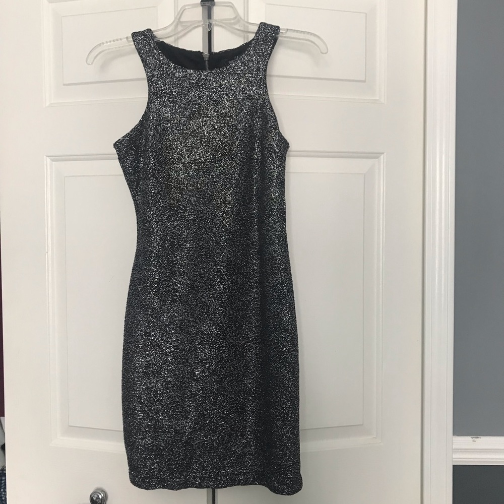 silver and black sparkle tank sleeve dress